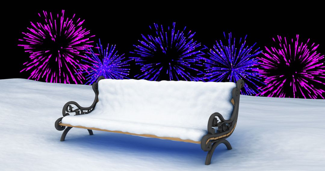 Snow-Covered Bench with Fireworks in Winter Night - Free Images, Stock Photos and Pictures on Pikwizard.com