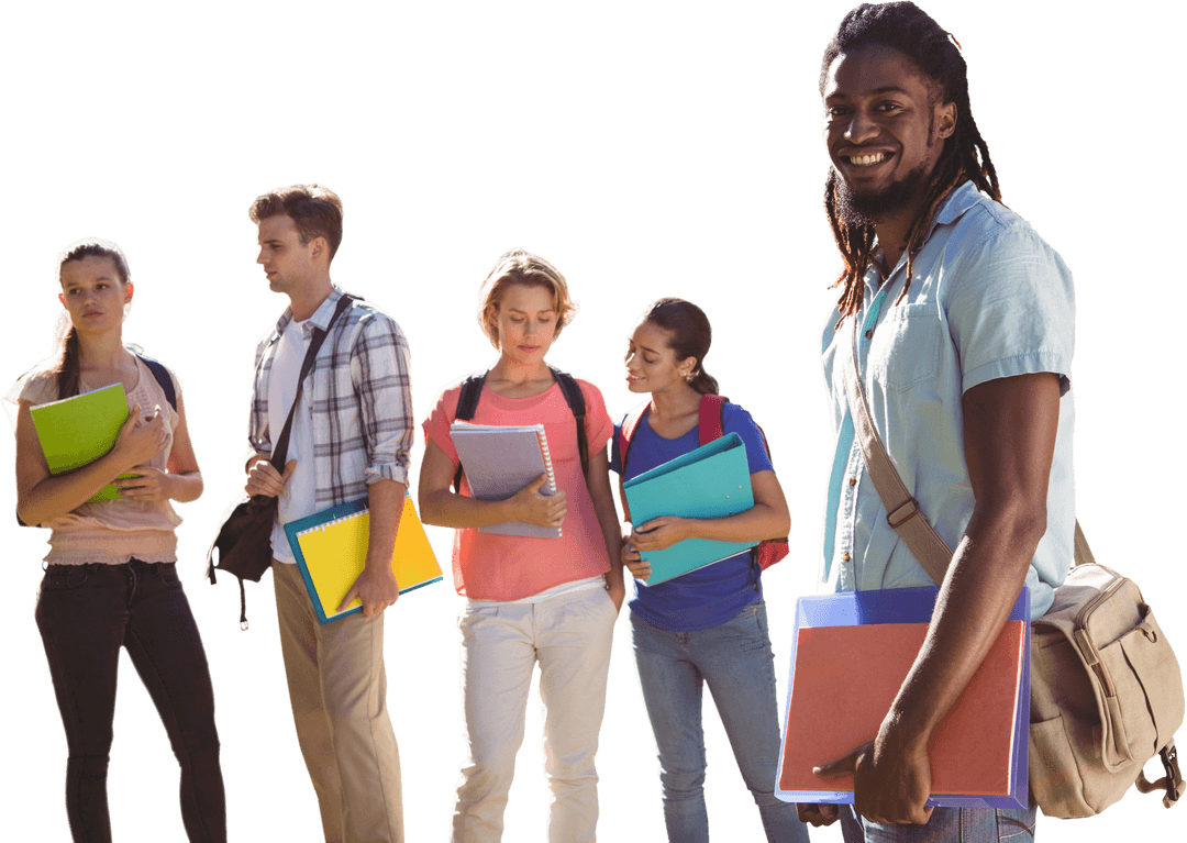Diverse Students Smiling with Books Outdoor Transparent Concept