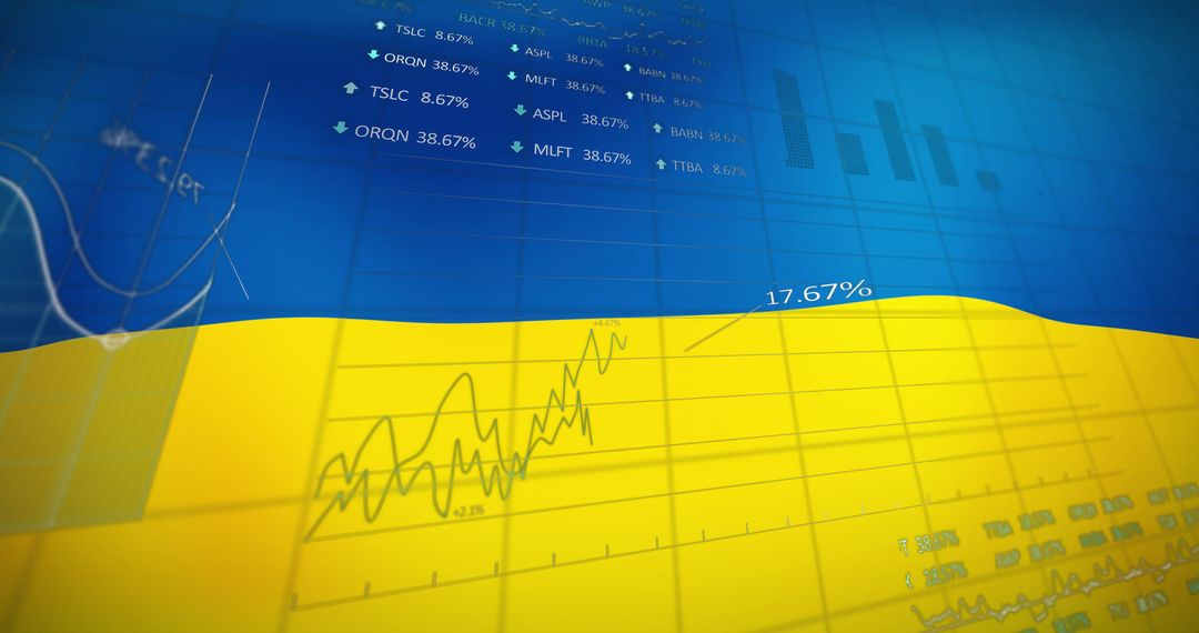 Financial Graphs Overlaying Ukraine Flag Illustrating Economic Issues