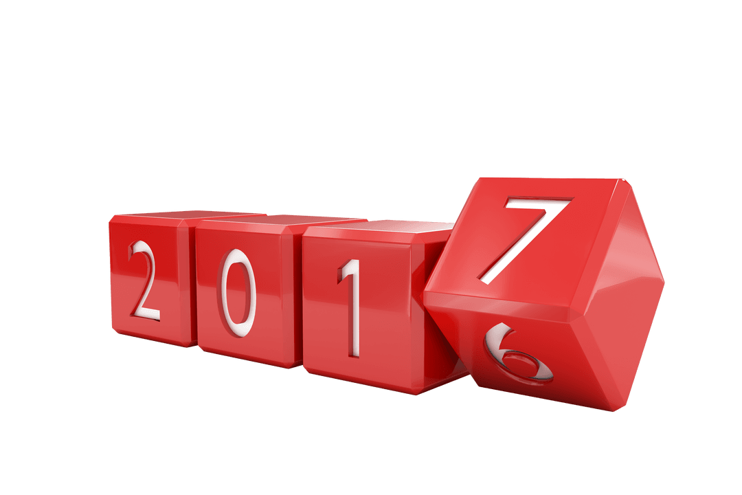 Elegant Red Cubes Forming Number 2017 on Transparent Background