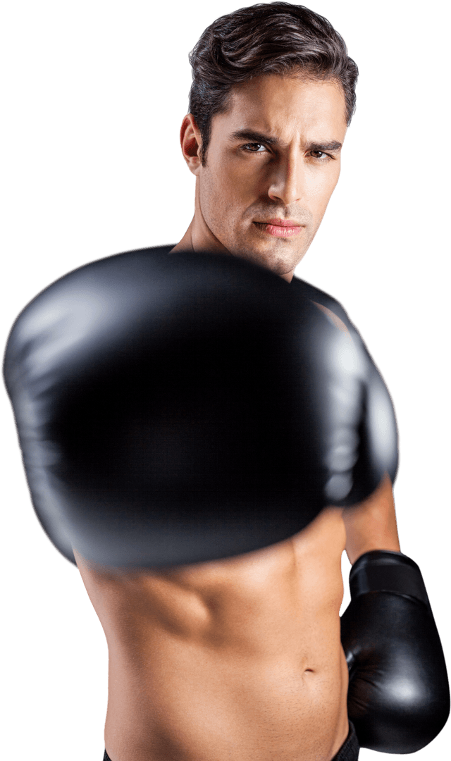 Transparent Portrait Boxer in Punching Stance Close-up