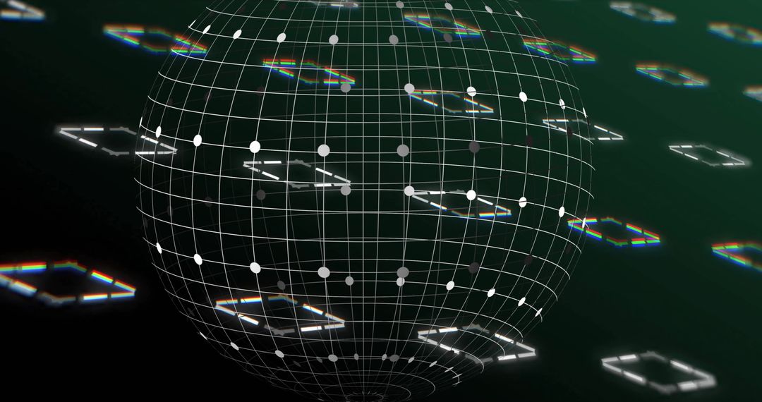 Futuristic Virtual Environment with Spinning Wireframe Sphere