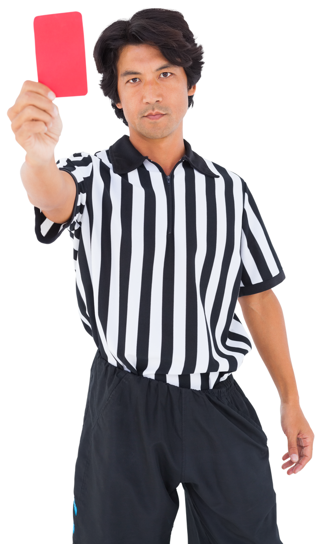 Transparent portrait of a referee in uniform showing red card - Download Free Stock Images Pikwizard.com