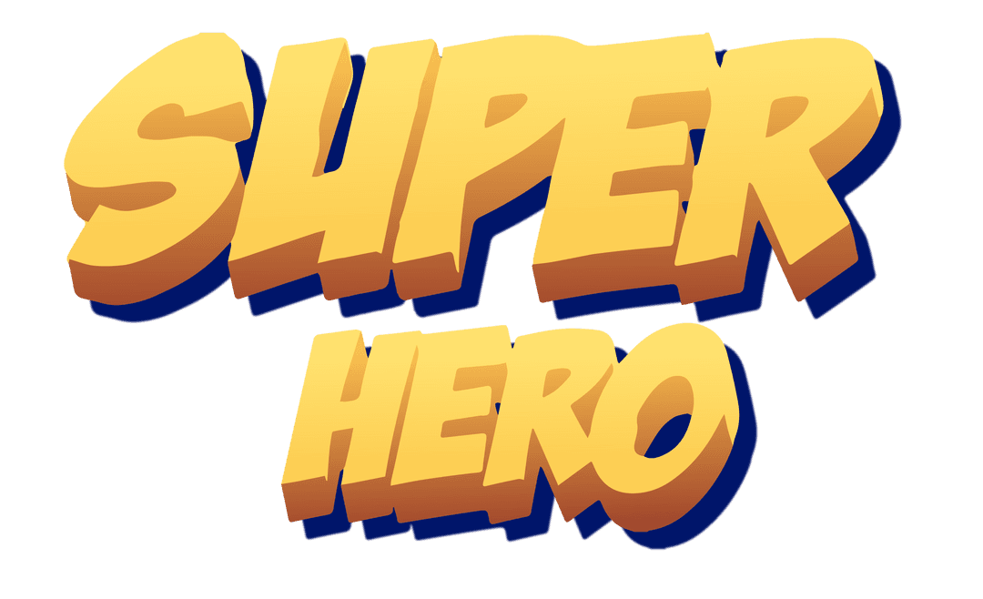 3D Floating Super Hero Text on Transparent Background