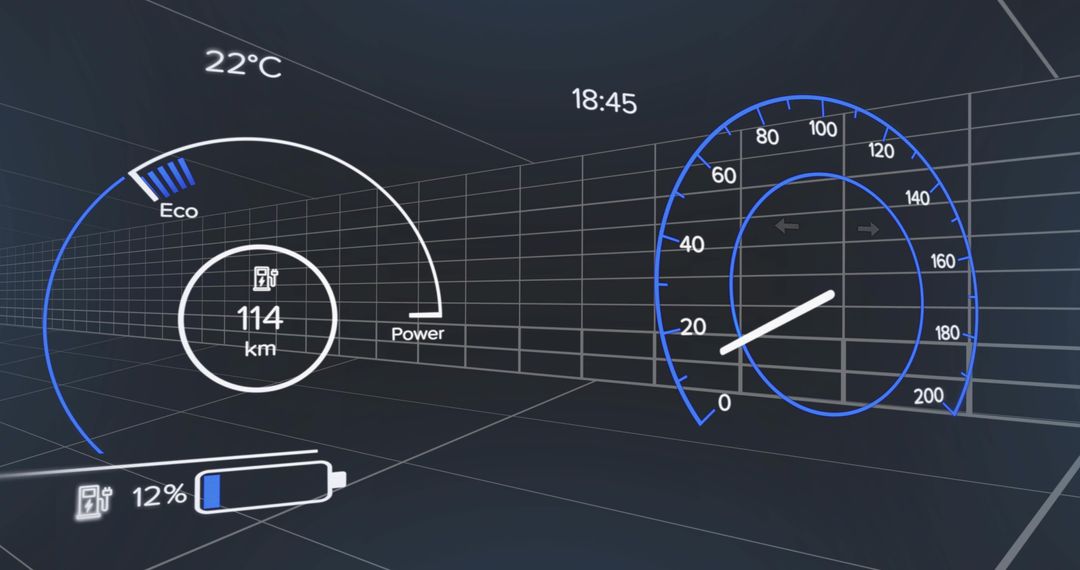 High-Tech Automotive Display Dashboard with Speedometer Visualization