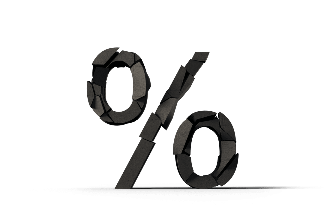 Bold 3D Transparent Percentage Sign with Cracked Texture