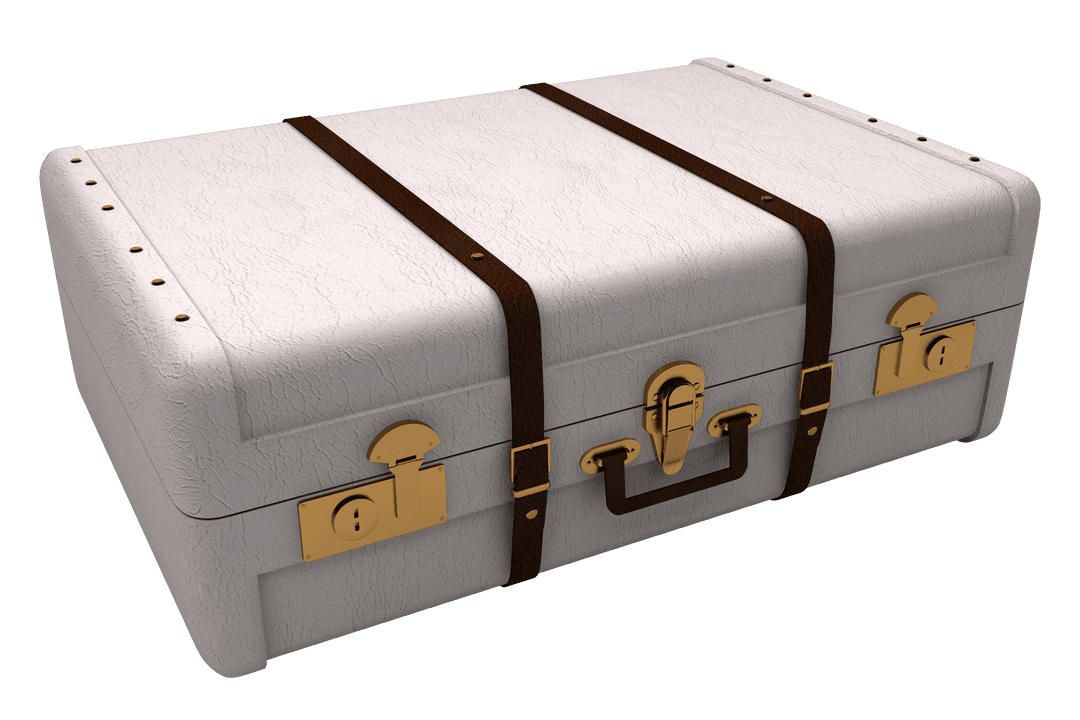 Retro White Suitcase with Gold Accents on Transparent Background