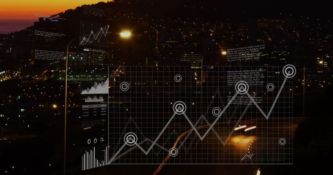 Nighttime City With Futuristic Data Analytics Overlay