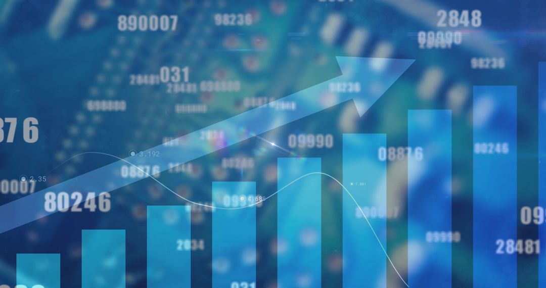 Financial Growth Indicators with Rising Chart on Blue Background