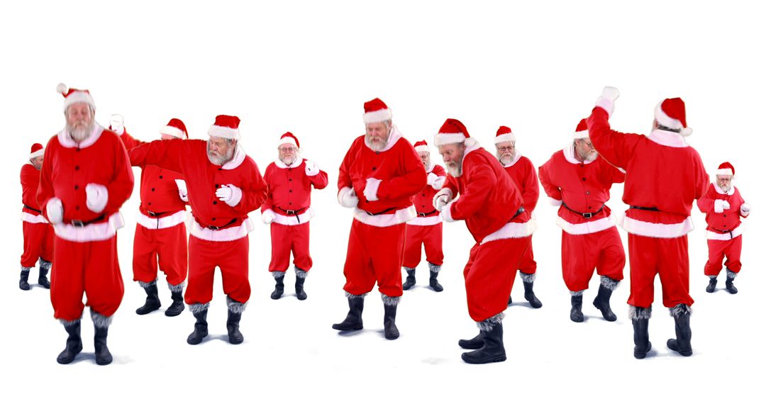 Group of Dancing Santas on Festive White Background - Free Images, Stock Photos and Pictures on Pikwizard.com