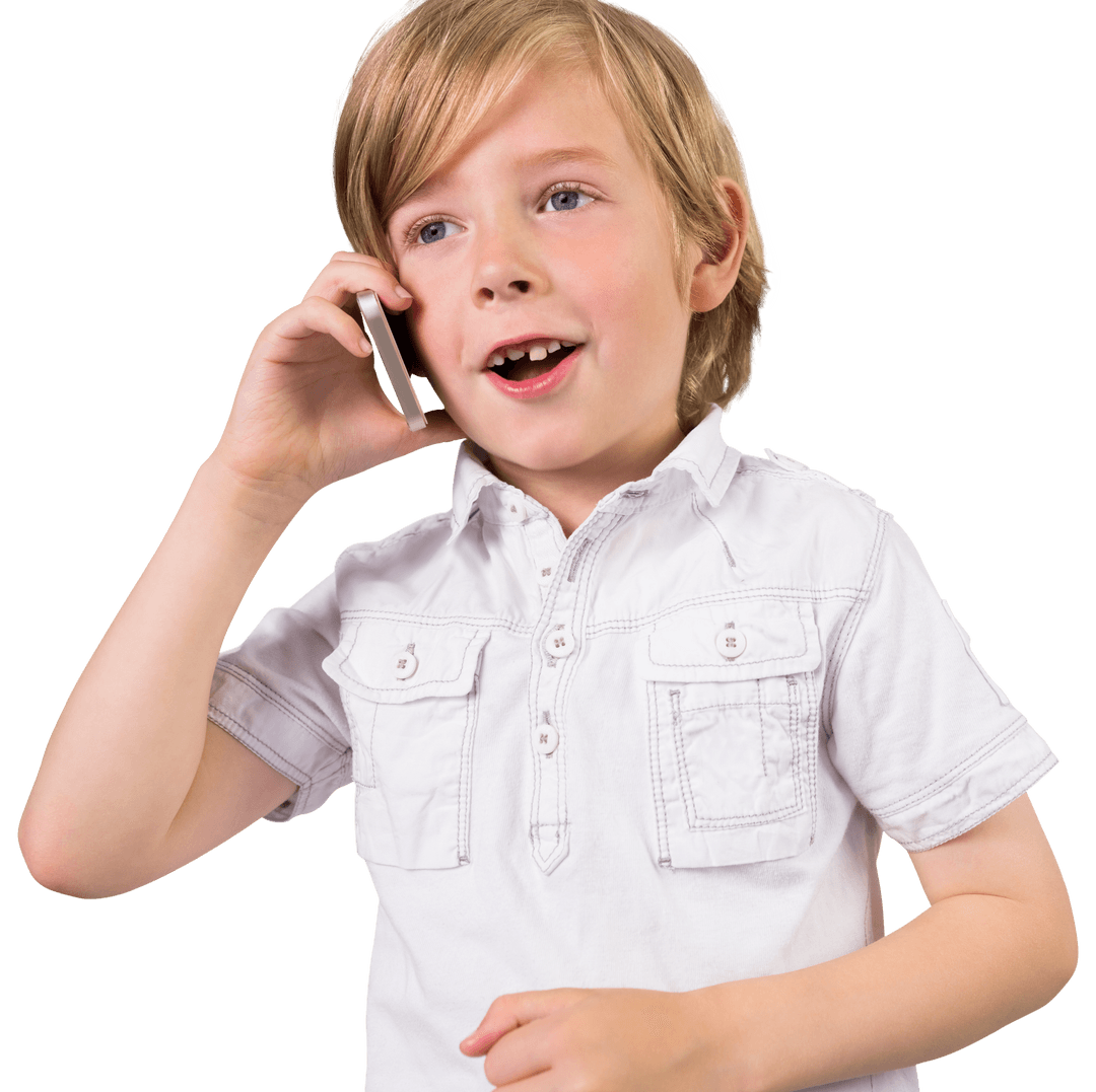 Young Boy Passionately Talking on Smartphone Transparent Background