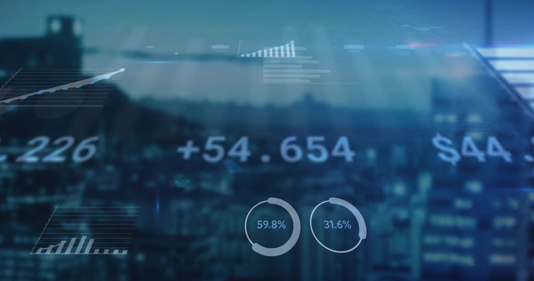 Digital Financial Dashboard with Cityscape Backdrop