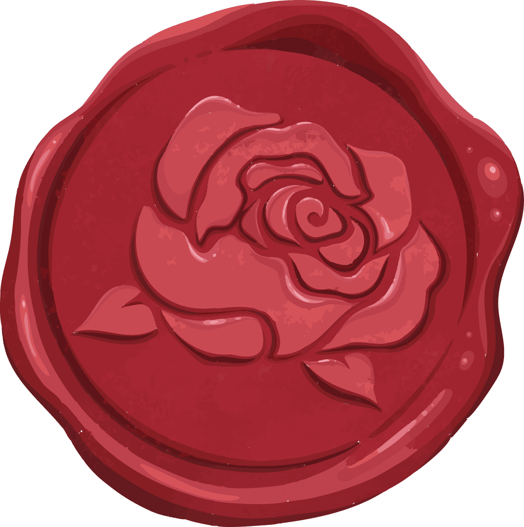 Elegant Red Wax Seal with Embossed Rose on Transparent Background