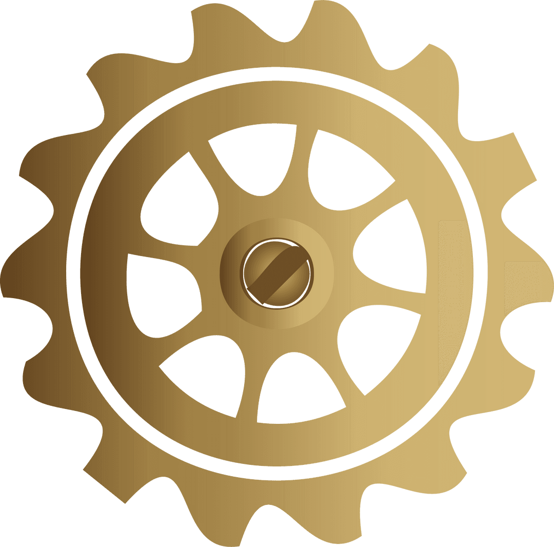 Stylized Golden Gear Wheel on Transparent Background with Central Screw