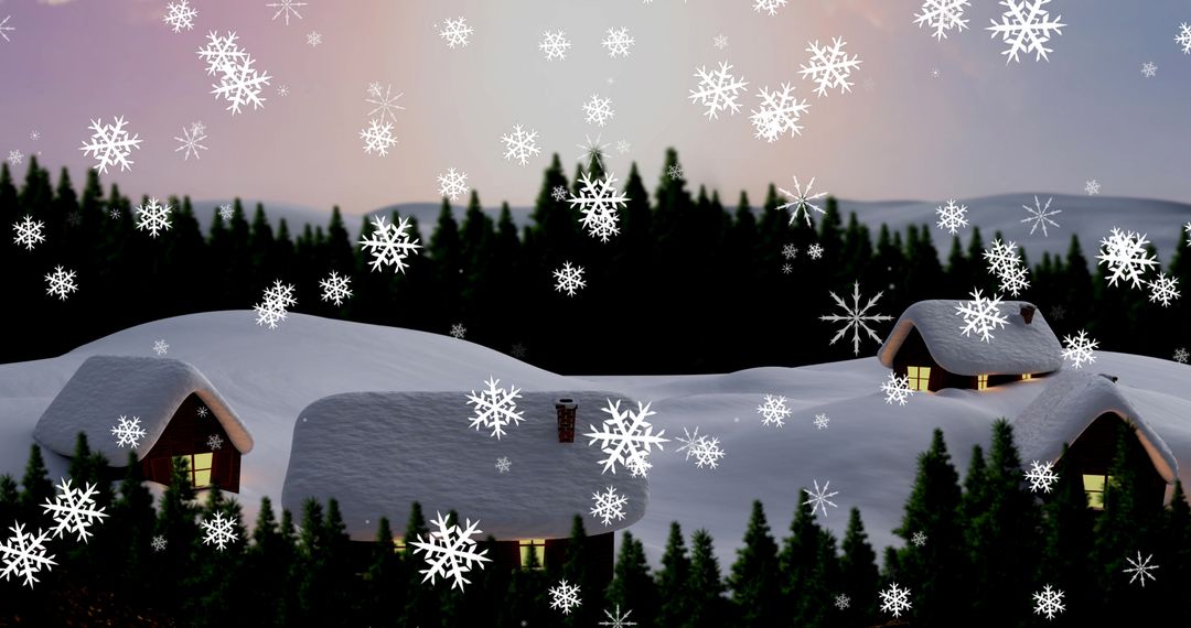 Snowy Christmas Village with Cedar Trees