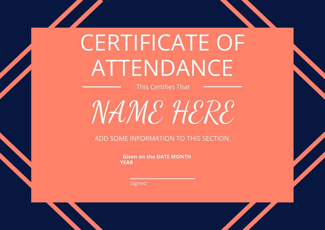 Stylish Attendance Certificate Template with Bold Colors - Download Free Stock Templates Pikwizard.com