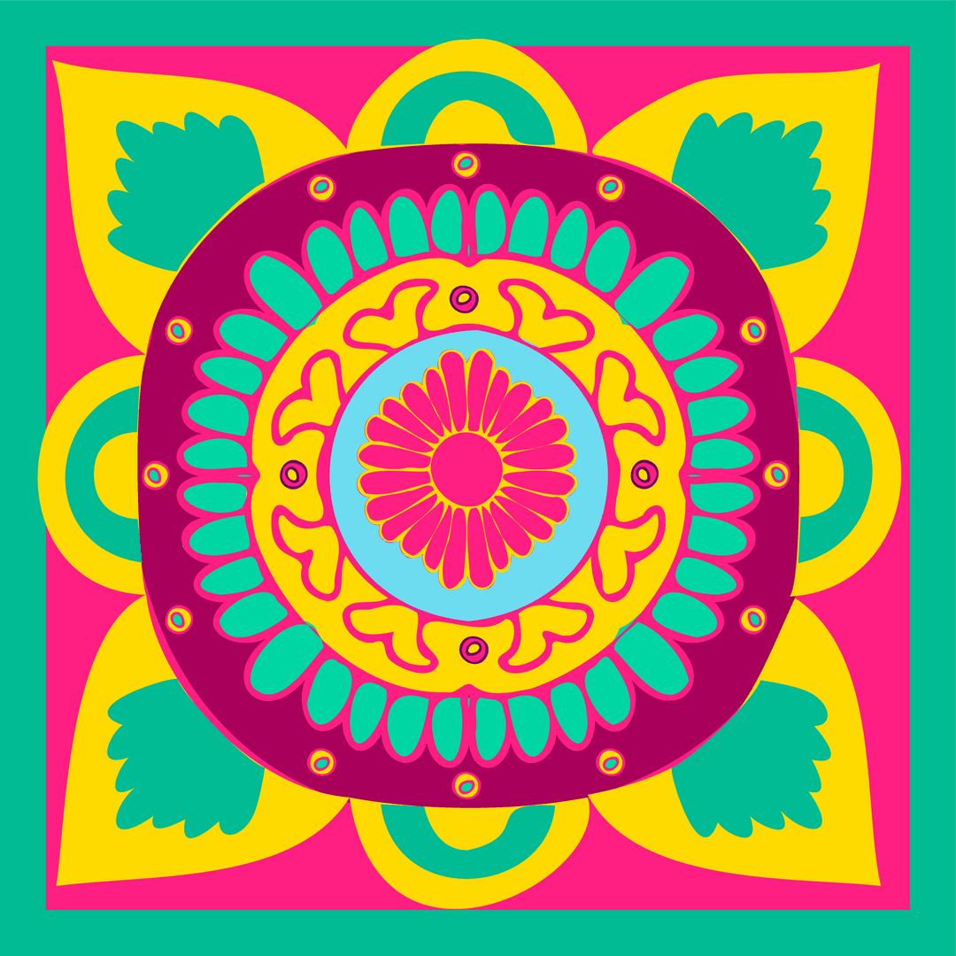 Vibrant Abstract Mandala with Floral Geometric Patterns on Transparent Background
