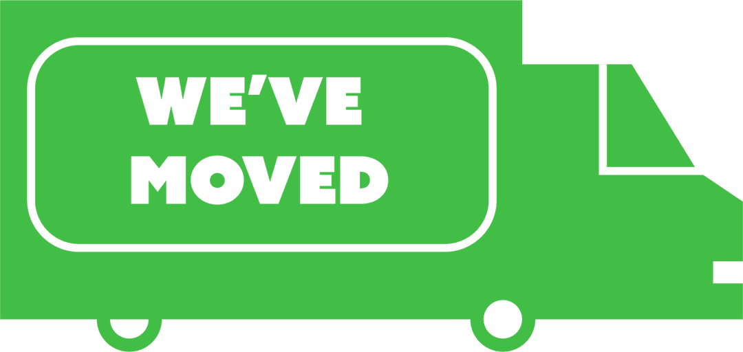 We've Moved Text on Transparent Green Moving Truck