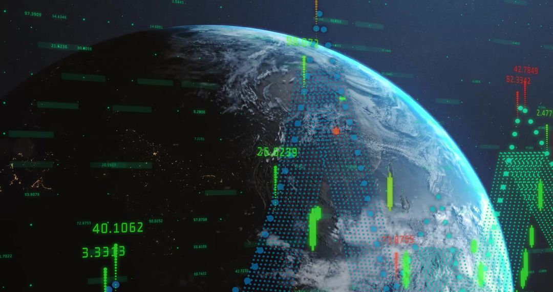 Earth with Floating Financial Data Visualization