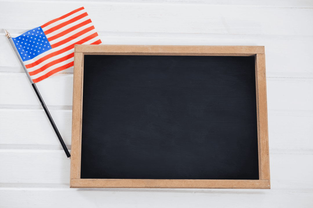 Blank Chalkboard With American Flag on Transparent Background