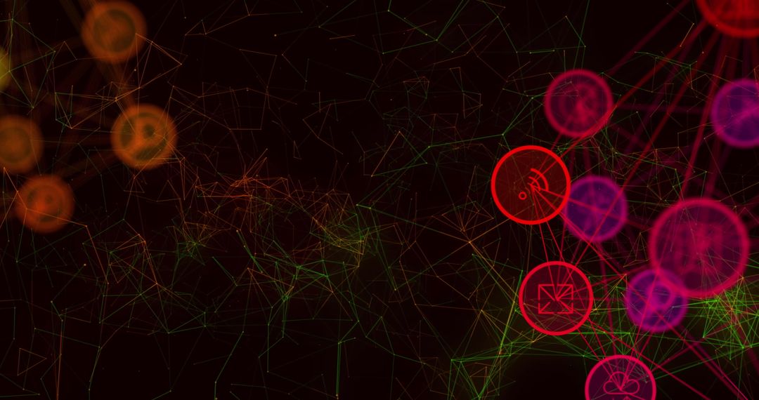 Colorful Digital Network with Glowing Technology Icons
