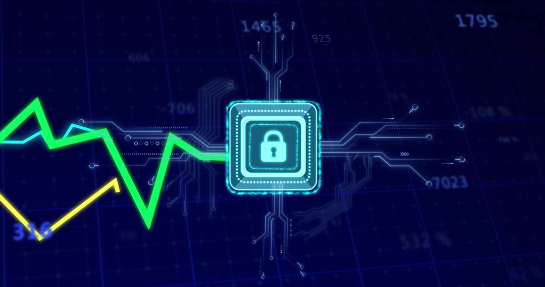 Glowing Lock on Digital Grid Illustrating Cybersecurity Technology