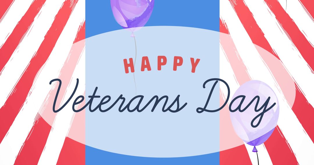 Happy Veterans Day Banner with Balloons and Stripes in Flag Colors