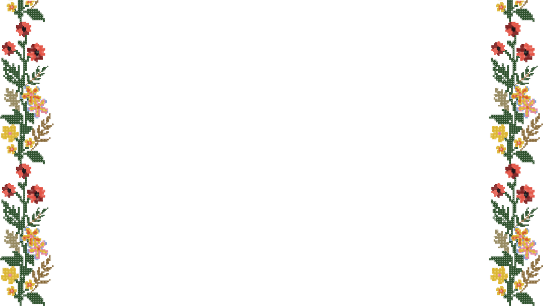 Vintage Pixel-Art Floral Frame with Transparent Background