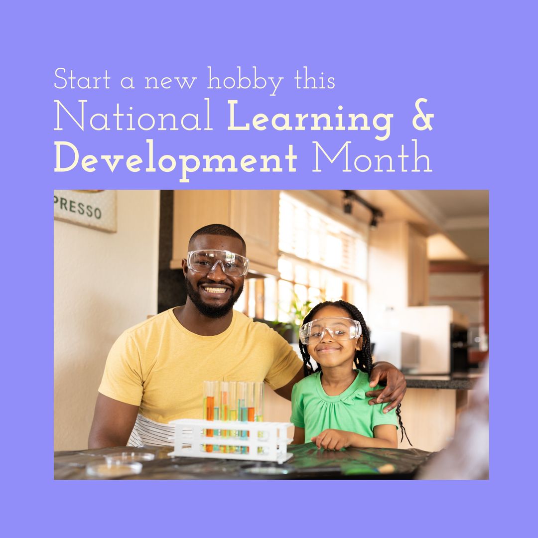 Father and daughter doing science experiment for learning month