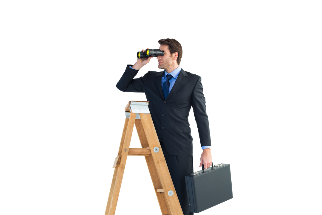 Transparent businessman climbing ladder and using binoculars - Download Free Stock Images Pikwizard.com