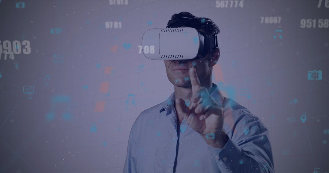 Man Experiencing Augmented World with VR Headset