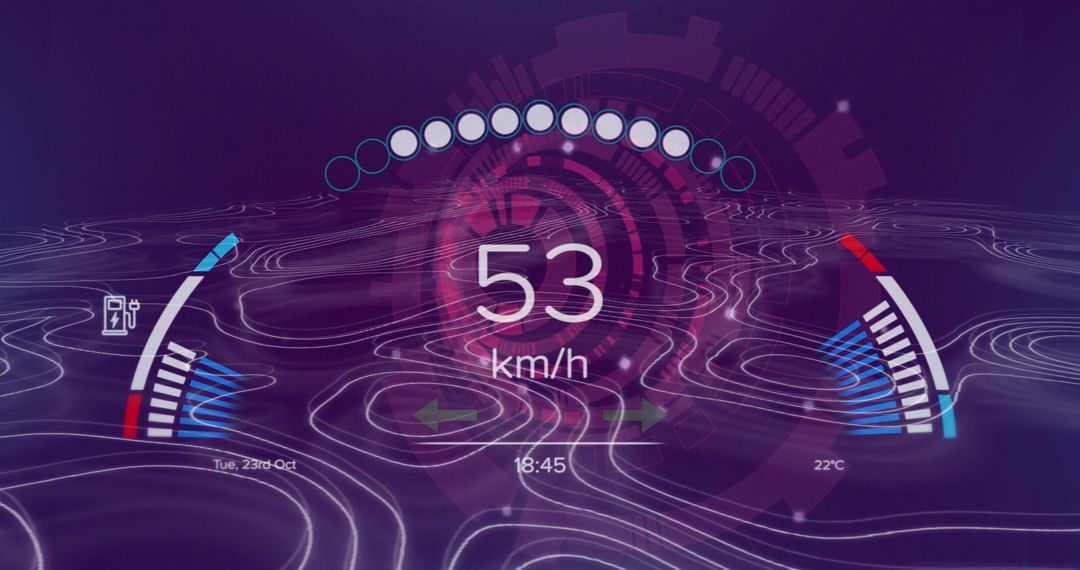 Futuristic Digital HUD Display with Speed and Gauges