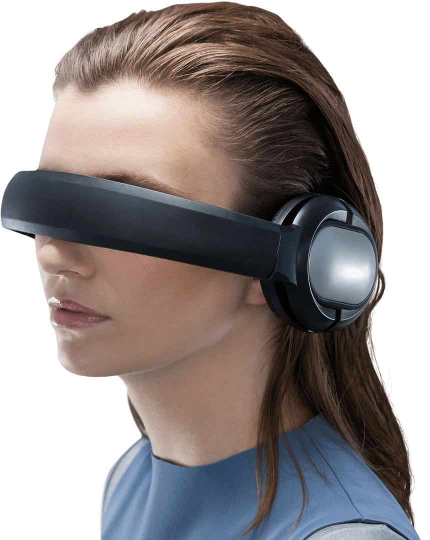 Futuristic Virtual Reality Headset on Female User, Transparent Background