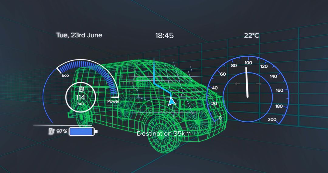 3D Wireframe Car with Futuristic Dashboard Interface