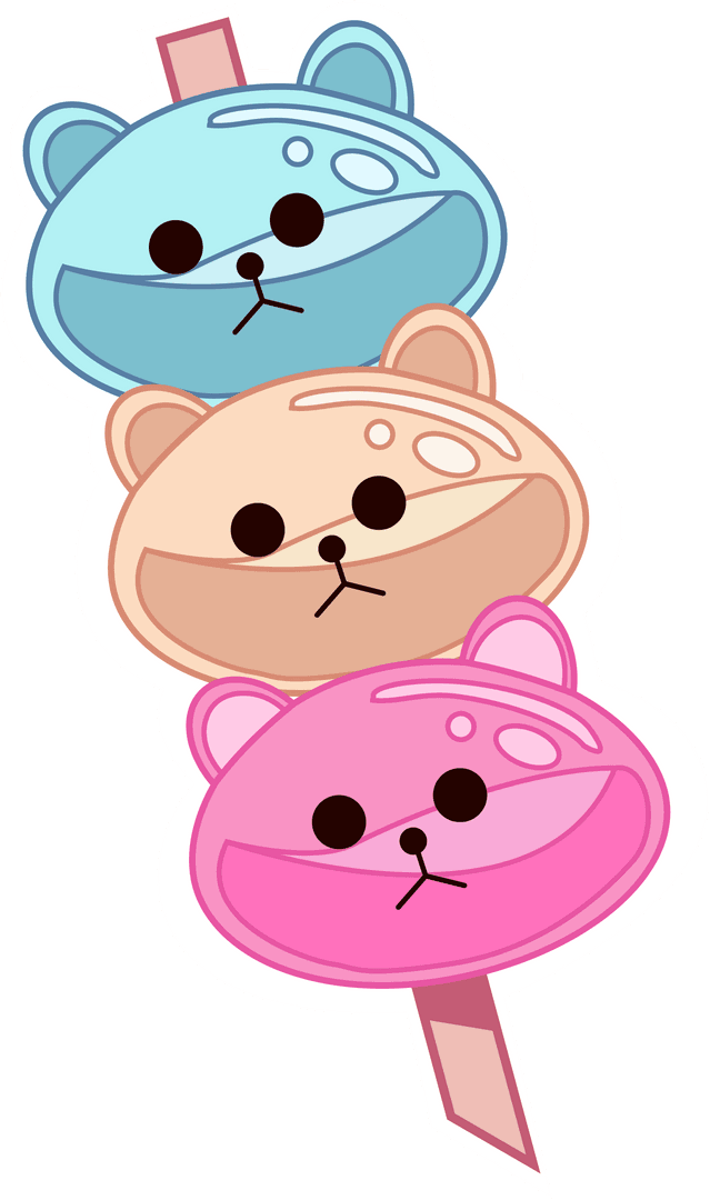 Playful Row of Three Transparent Bear Popsicles in Pastel Colors