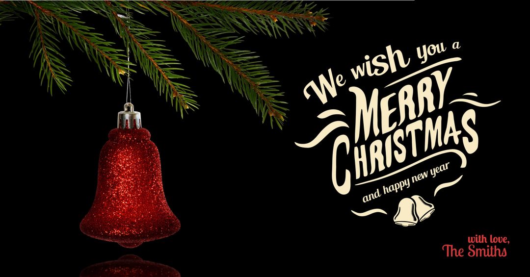 Sparkling Red Ornament Hanging with Christmas Greeting