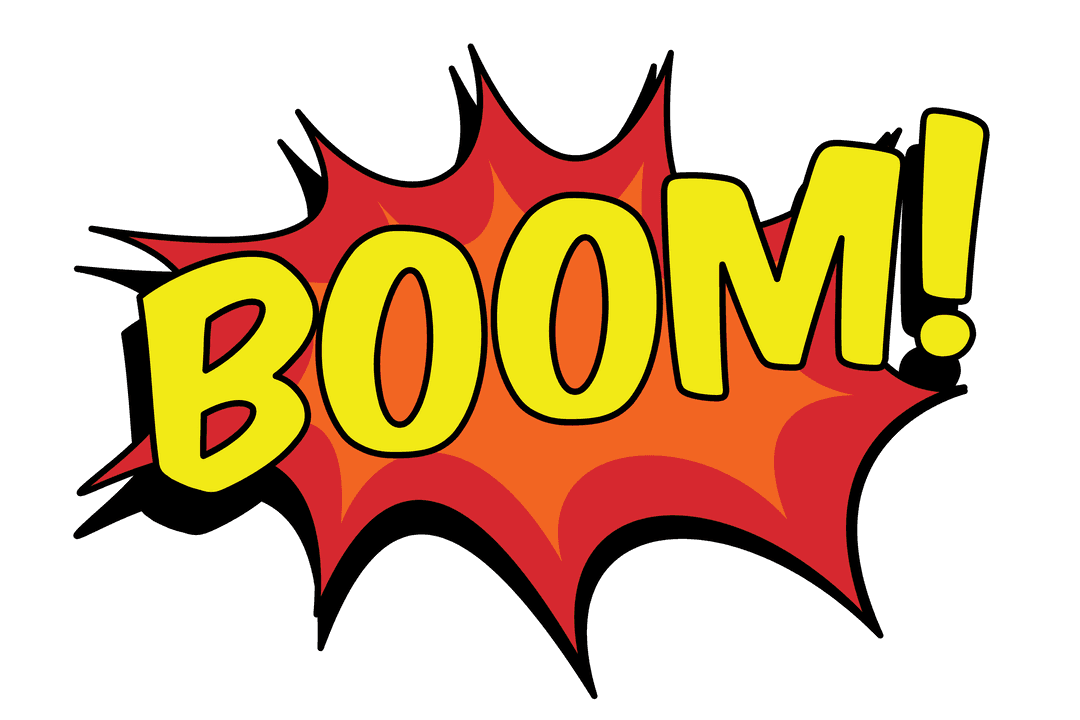Comic Book Boom Explosion Text on Transparent Background