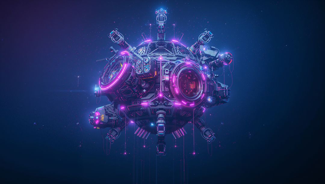 Futuristic Neon Spherical Device in Cosmic Space