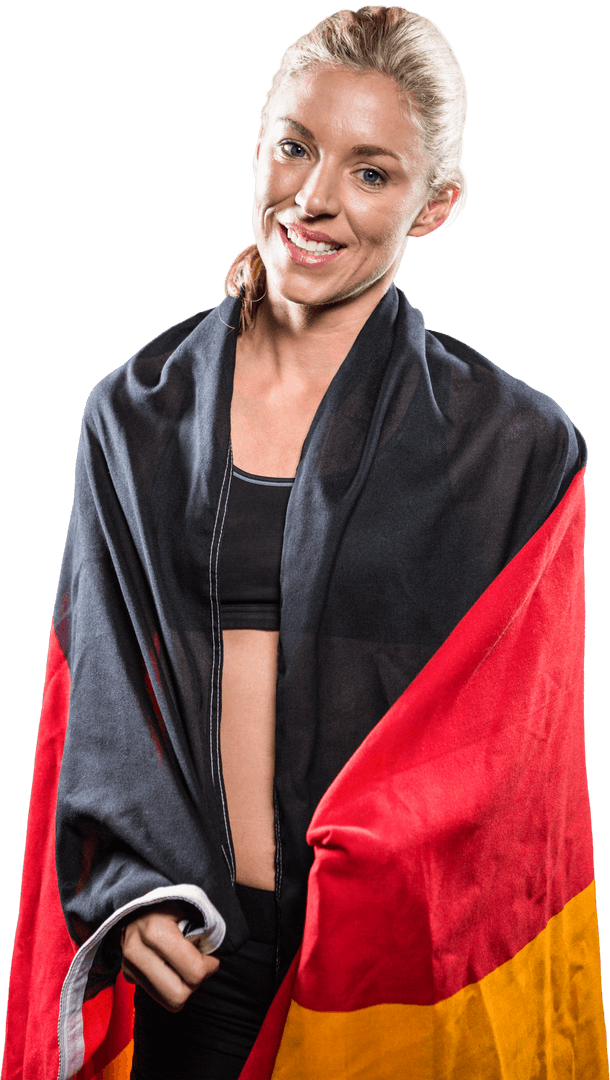 Confident Athlete Smiling With German Flag Displaying Victory