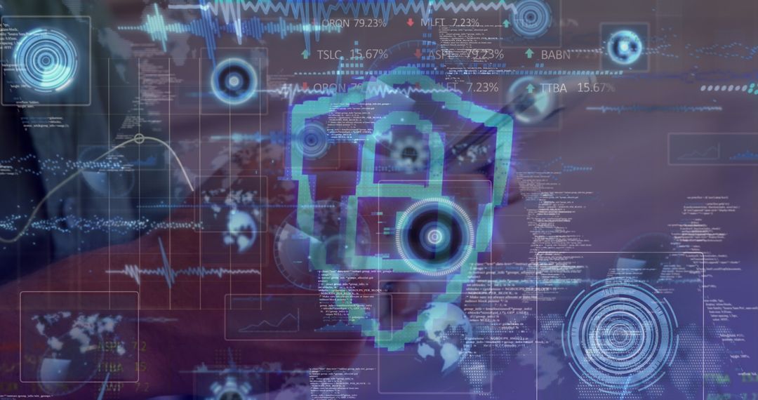 Cybersecurity Concepts Overlaying Computer on Desk