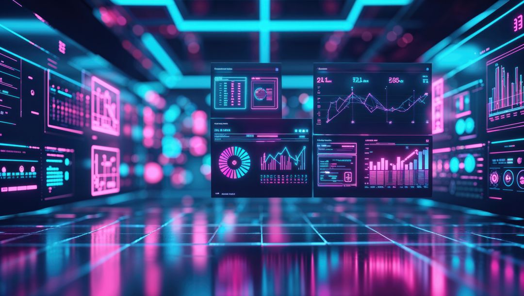 Futuristic Neon Data Hub with Holographic Charts