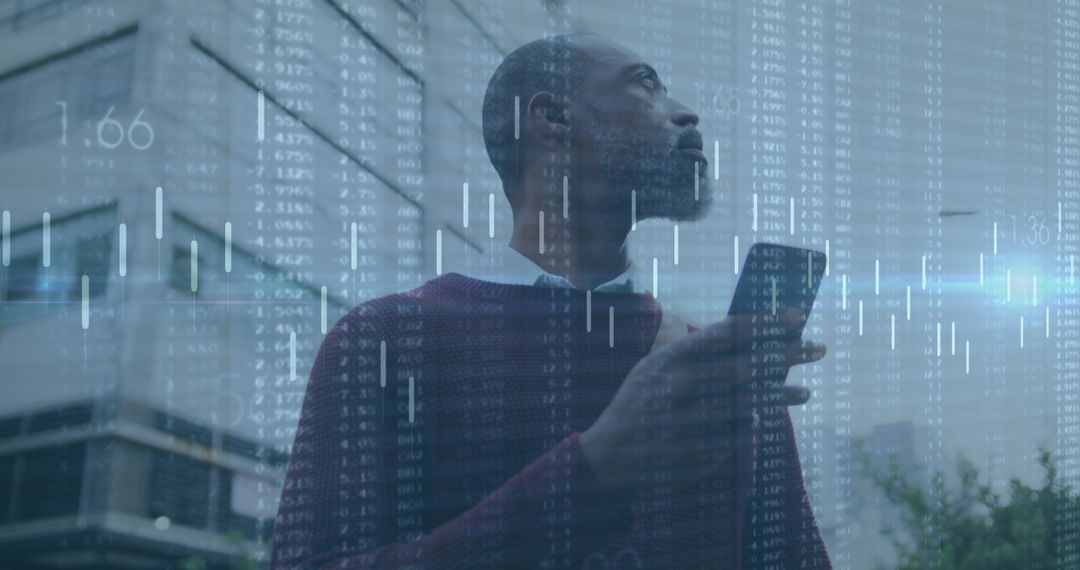 Senior Man Cycling while Analyzing Business Data on Smartphone