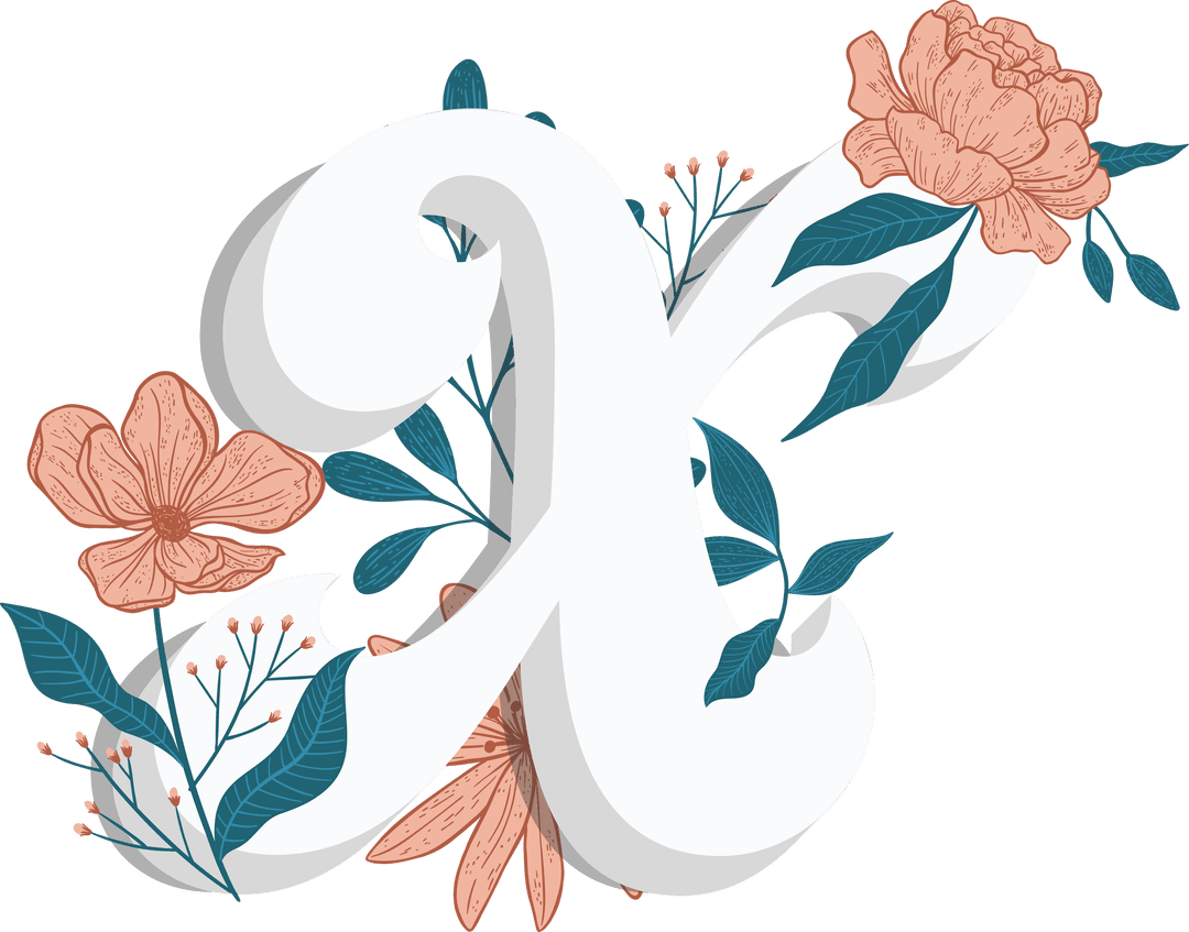 Floral X Letter Design with Transparent Background