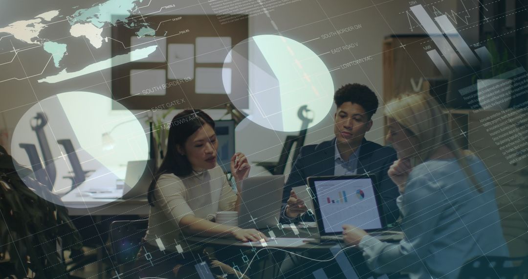 Diverse Team Collaborating with Big Data in Modern Office