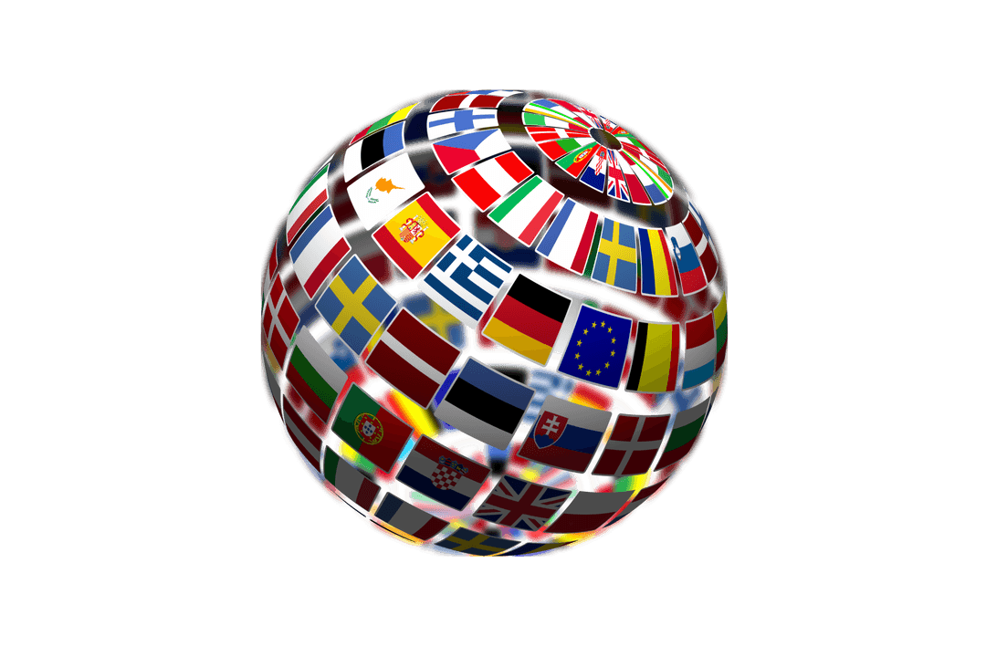 Transparent Globe Composed of National Flags on Clear Background