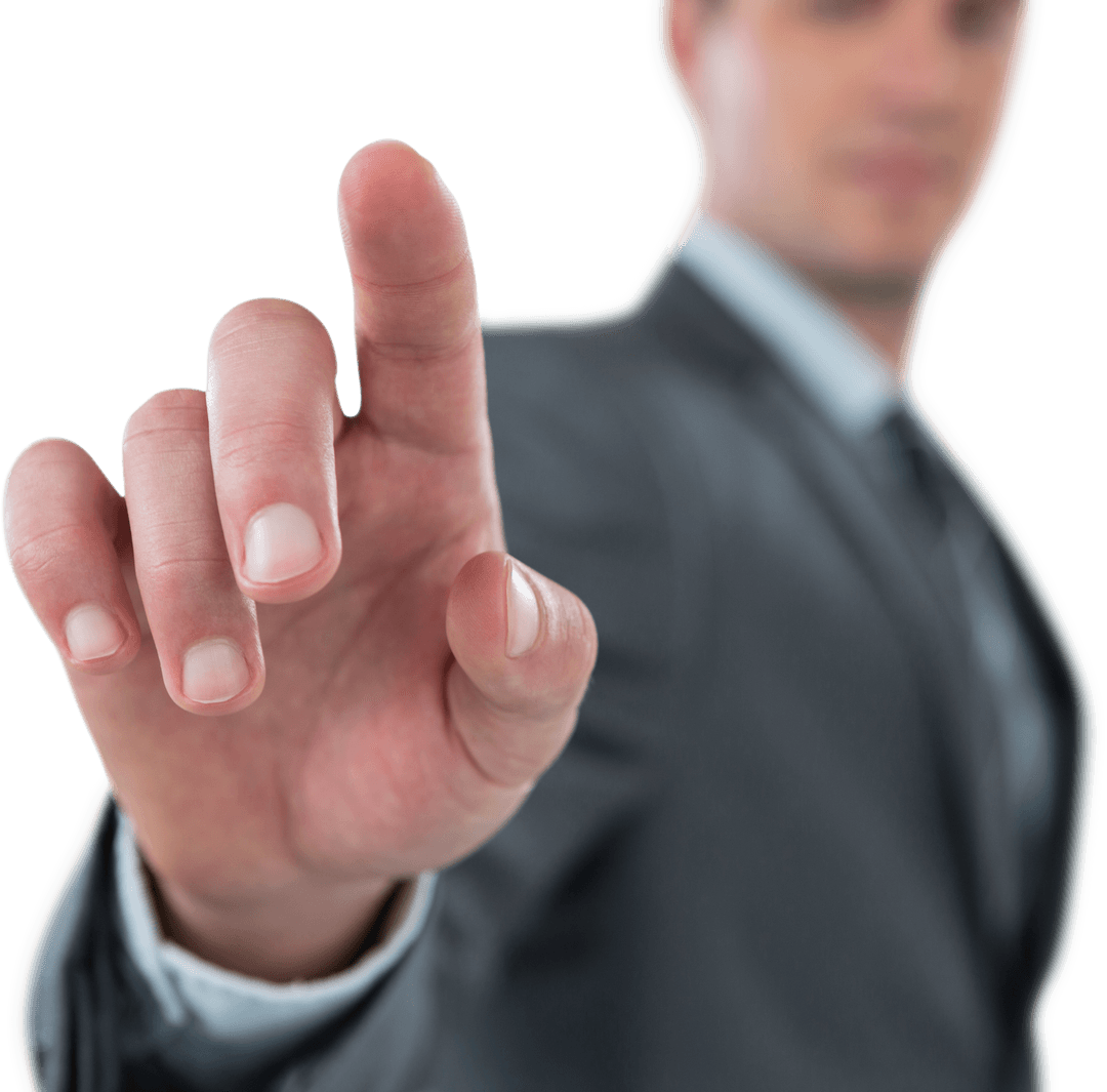 Transparent Businessman Interacting with Futuristic Interface