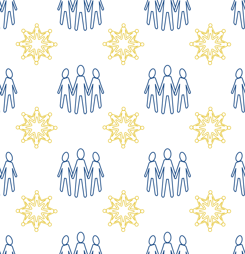 Seamless Blue Yellow Paper Figurine Pattern Transparent Background