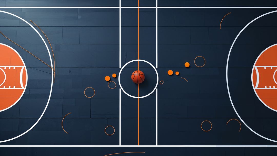 Overhead View of Basketball Court with Basketball and Lines
