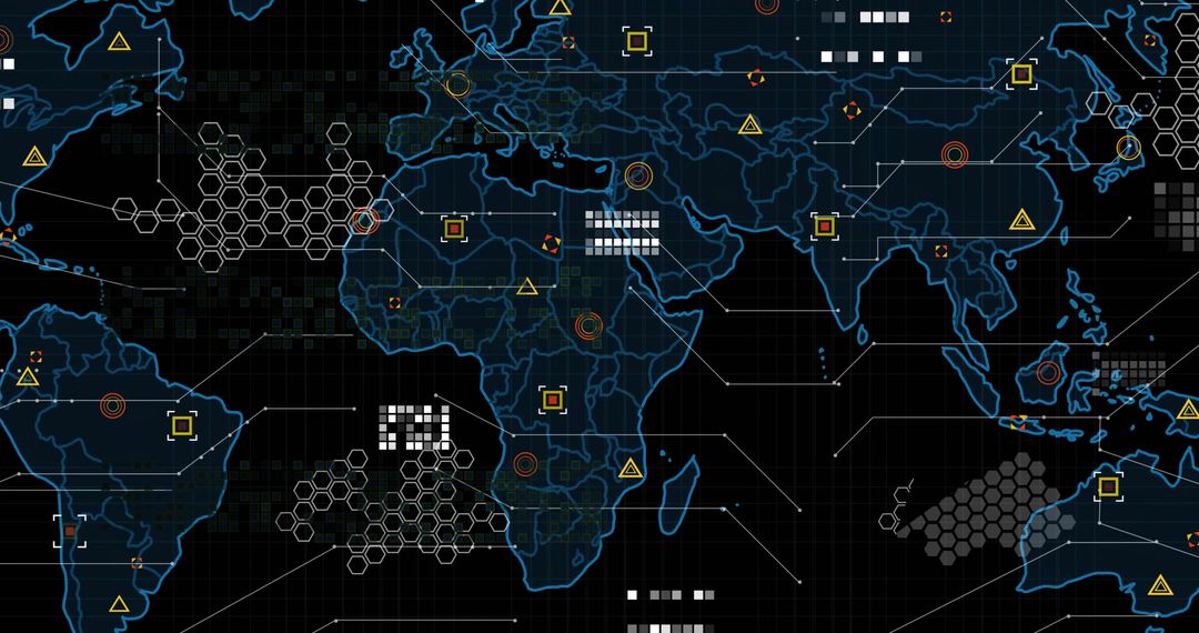 Complex Digital World Map with Data Processing Patterns - Free Images, Stock Photos and Pictures on Pikwizard.com