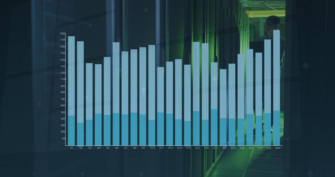Dynamic Stock Market Data with Engineer in High-Tech Server Room